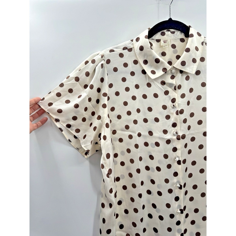 Autres Filles Womens Top XLarge Polka Dot Satin Button Down Retro Cottagecore